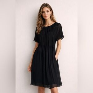Michael Kors Black Pleated Midi Dress | Minimalist Size Small